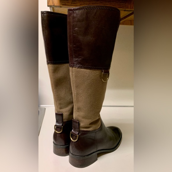 Women’s 6.5 M ETIENNE AIGNER Leather Canvas Plaid Lined Side Zip Riding Boots - Picture 7 of 16